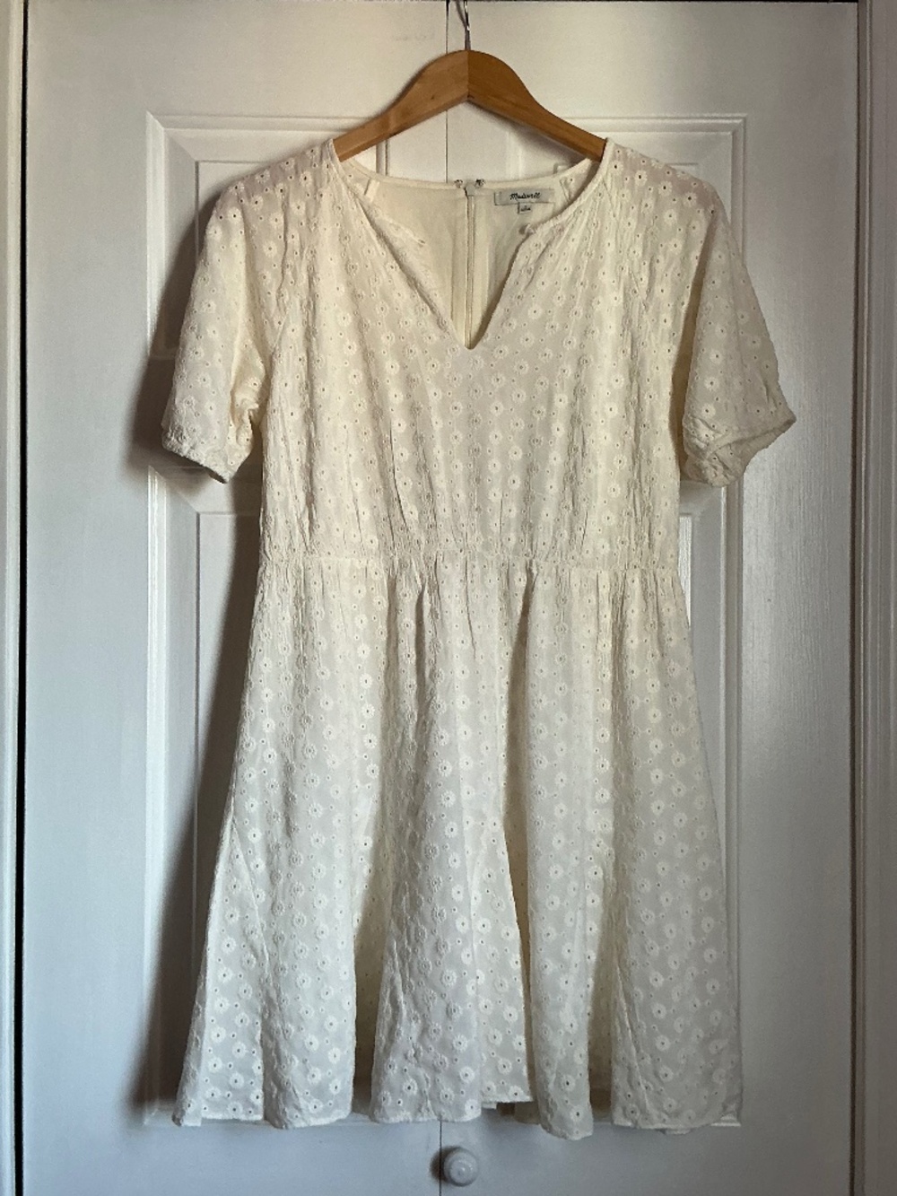 Madewell | Cute Off-White Eyelet Lace Mini A-Line Dress Cotton Lined, Size Small